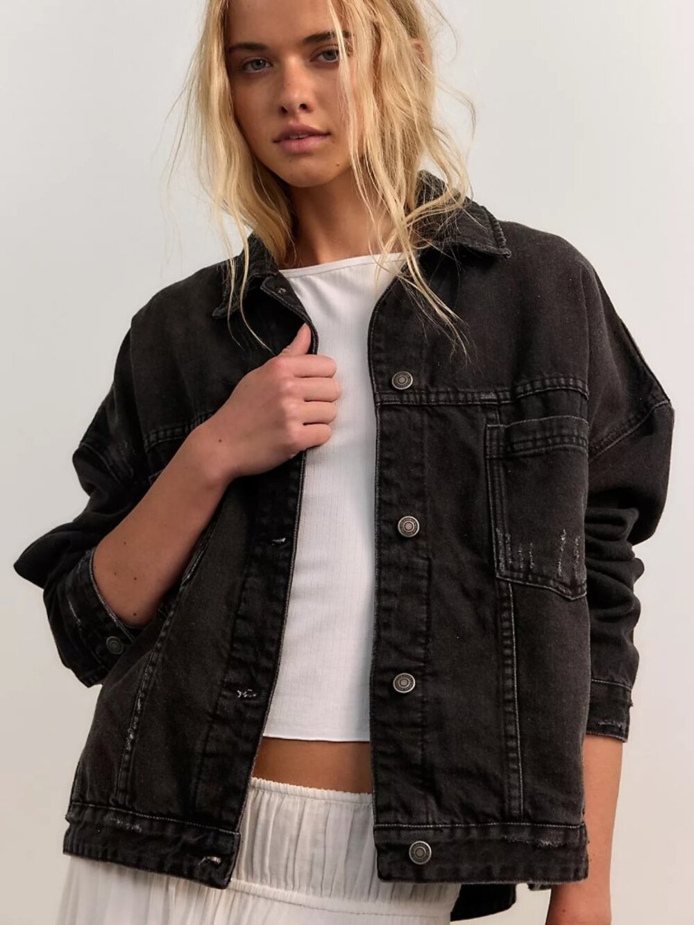 NWOT - Free People - We The Free - Opal Swing Denim Jacket - Black - Sz M - Picture 2 of 8